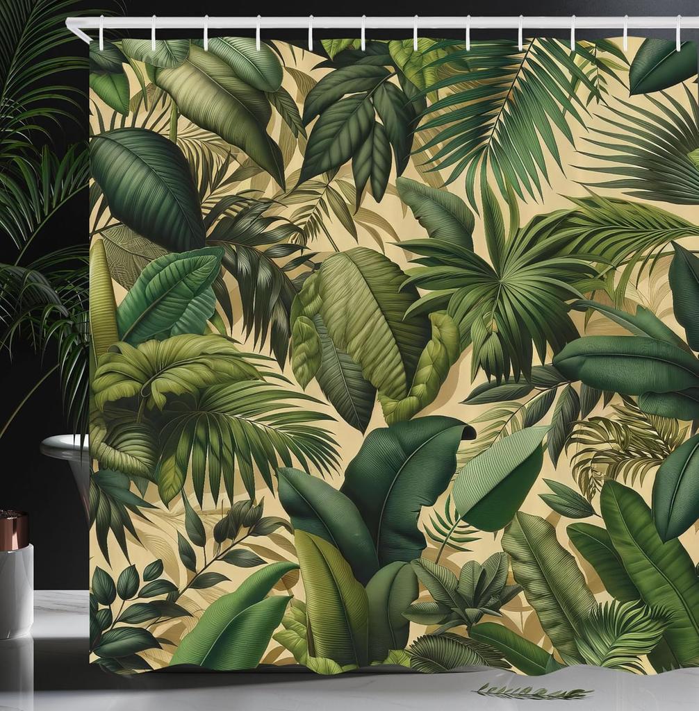 Floral Plant Theme Vintage Shower Curtain Vine Green Leafy Peacock Fabric Bathroom Decorative Shower Curtain with Hook