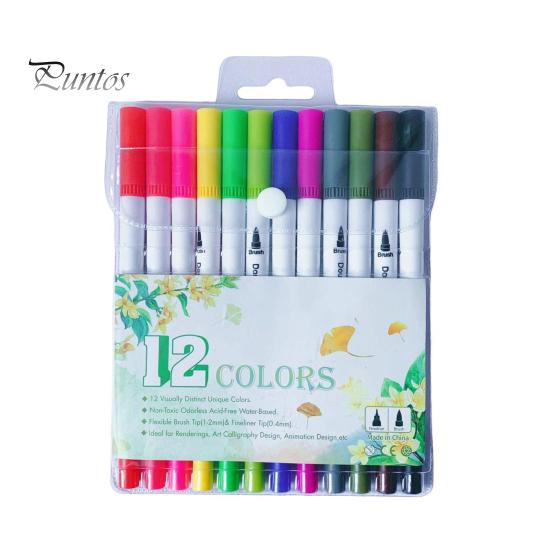 

Набор цветных ручек для граффити, цветные контурные ручки, двухсторонняя кисть и тонкие маркеры для письма, раскрашивания в стиле скрапбукинга 12 colours