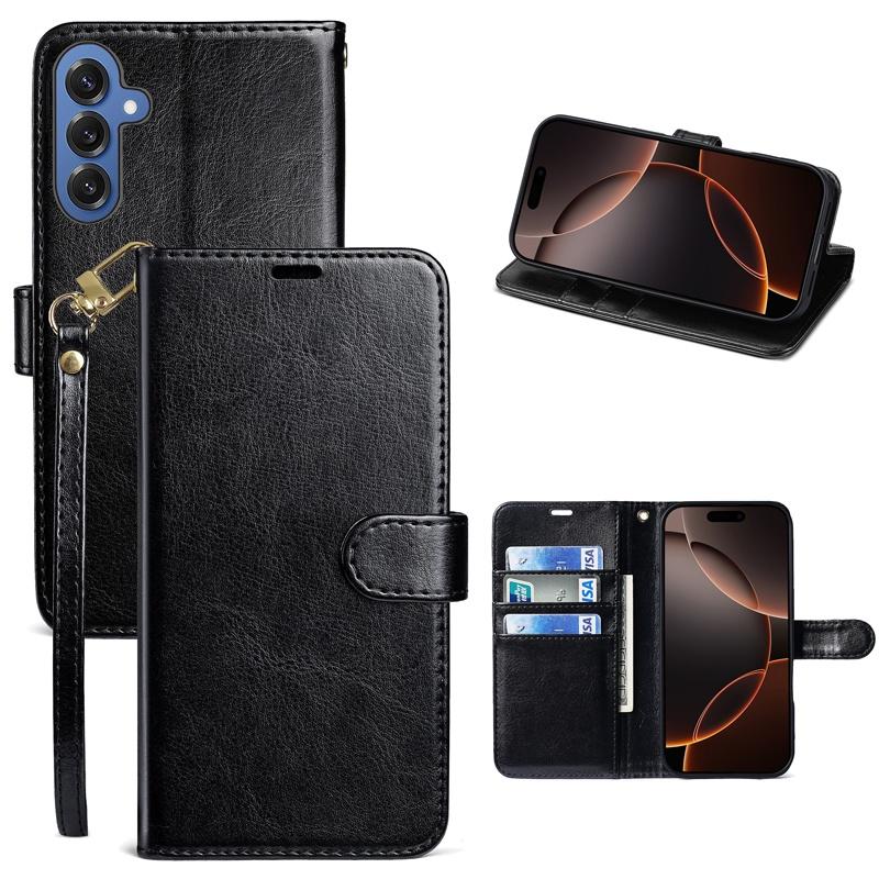 Magnetic Leather Case For Samsung Galaxy S26 Ultra S25 S24 Plus FE S23 Flip Wallet Lanyard Cover Samsung S26 Ultra чёрный