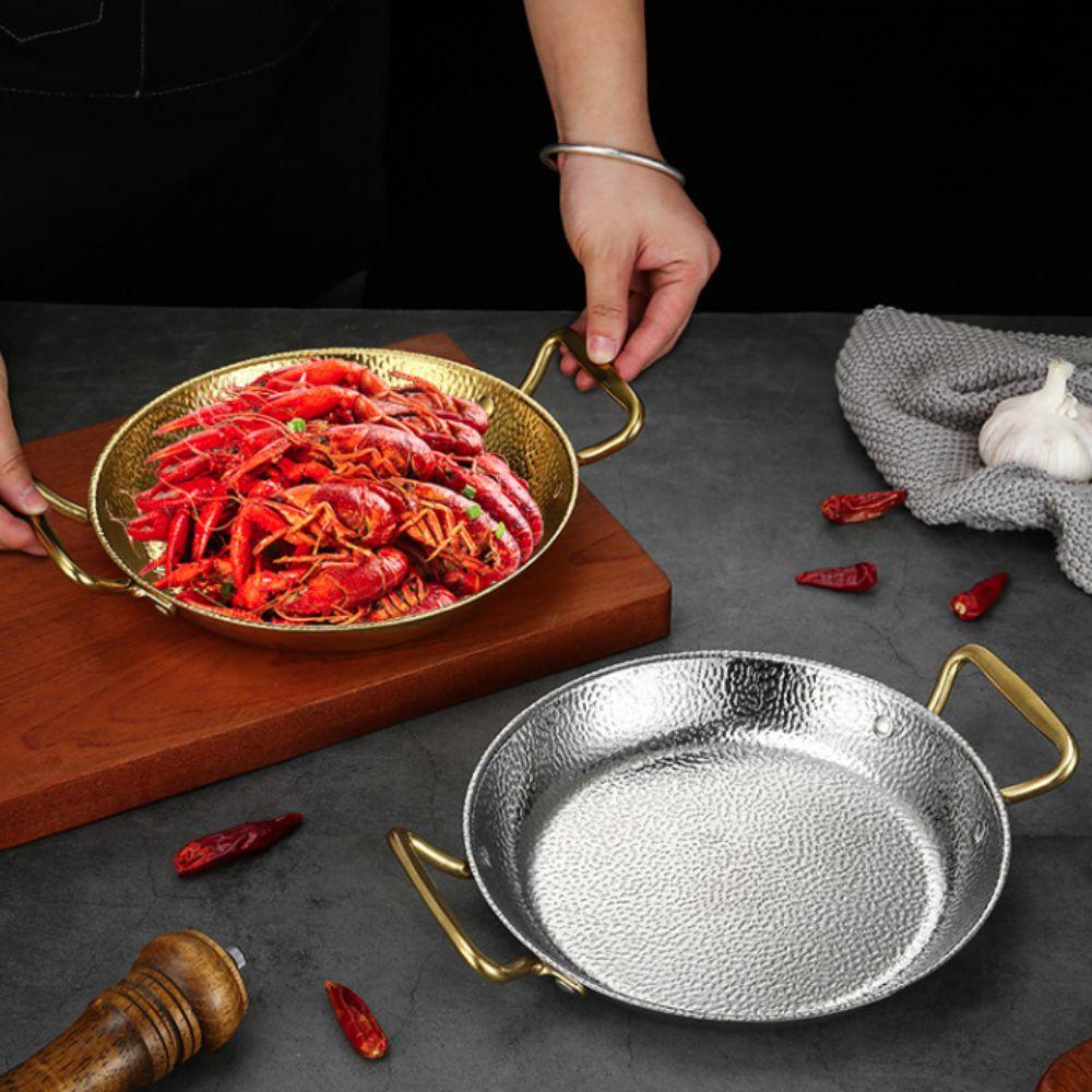 Stainless Steel Seafood Rice Pot Binaural Handle Stock Pot Hammer Grain Seafood Paella Pan Cooking