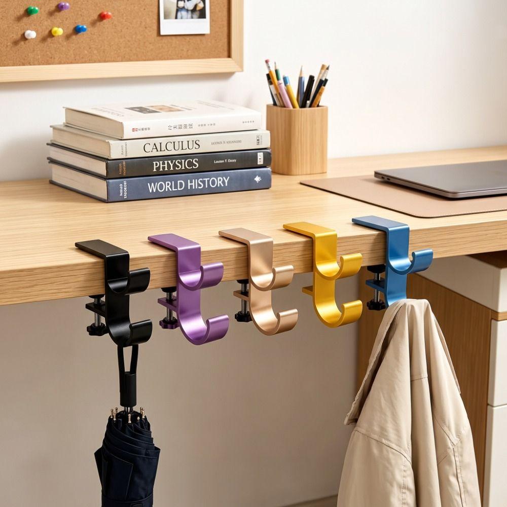 Punch-free Table Side Backpack Rack Double Hook Hanging Handbag Holder Headphone Organizer  Office