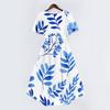 Damen Lässiges V-Ausschnitt Kurzarm Blumenprint Midi-Kleid Leichtes Sommerkleid mit A-Linien-Rock für den täglichen Gebrauch