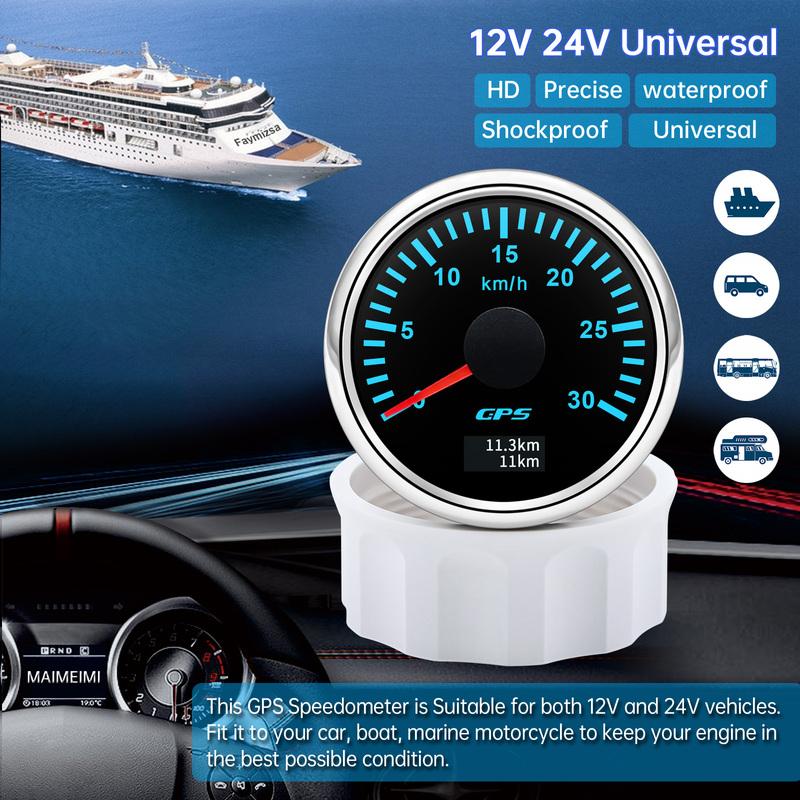 30km/h 60km/h 120km/h 200km/h Speed Gauge with GPS Antenna 52mm Gps Speedometer 7 color Backlight for 12V Car Boat