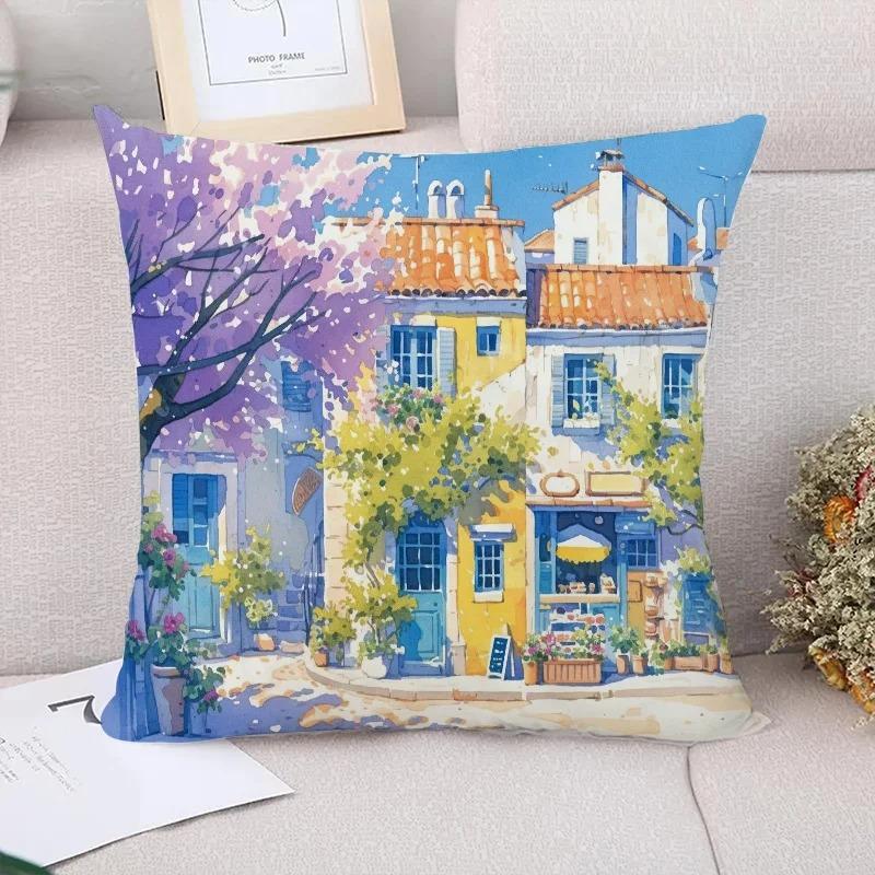 Cartoon Scene Decorative Pillowcase Living Room Office Home Pillowcase Car Ornaments