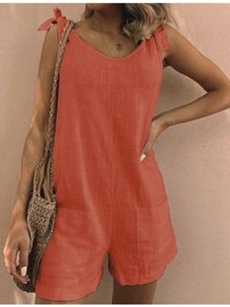 

Женский однотонный свободный комбинезон из хлопка и льна с накладными карманами M оранжевый