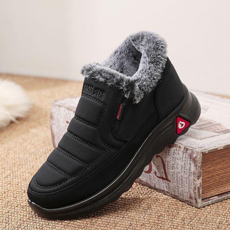 

Winter Velvet Warm Elderly Cotton Boots with Flat Bottom Anti Slip Cotton Shoes