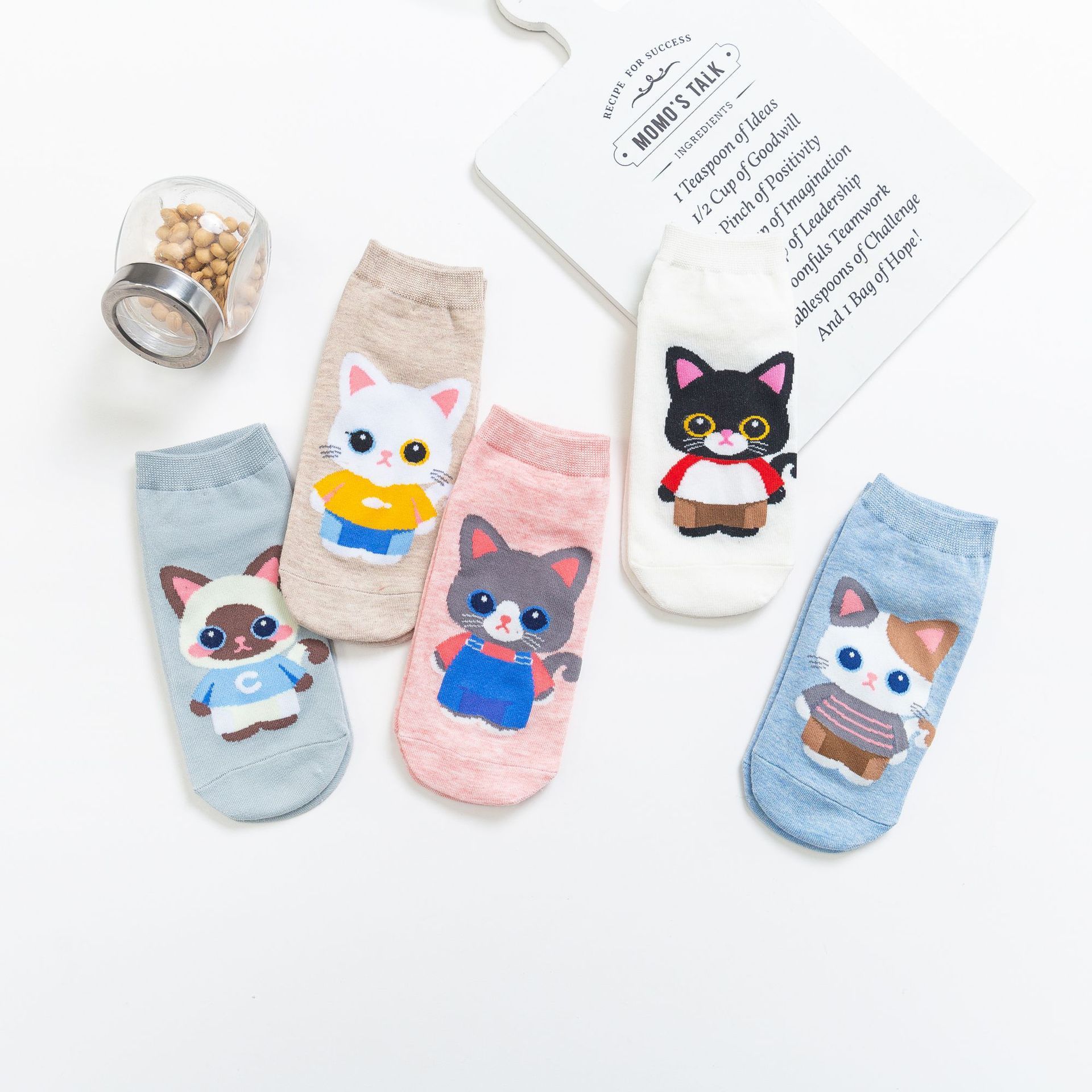 

5 пар/набор милых и удобных носков с мультяшными кошками - дышащие и влагоотводящие повседневные носки с животным принтом one-size