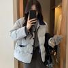 Women S Corduroy Lapel Color Block Short Padded Jacket For Fall Winter