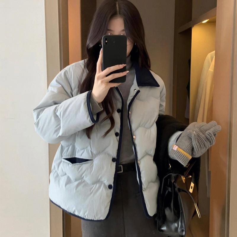 Women S Corduroy Lapel Color Block Short Padded Jacket For Fall Winter