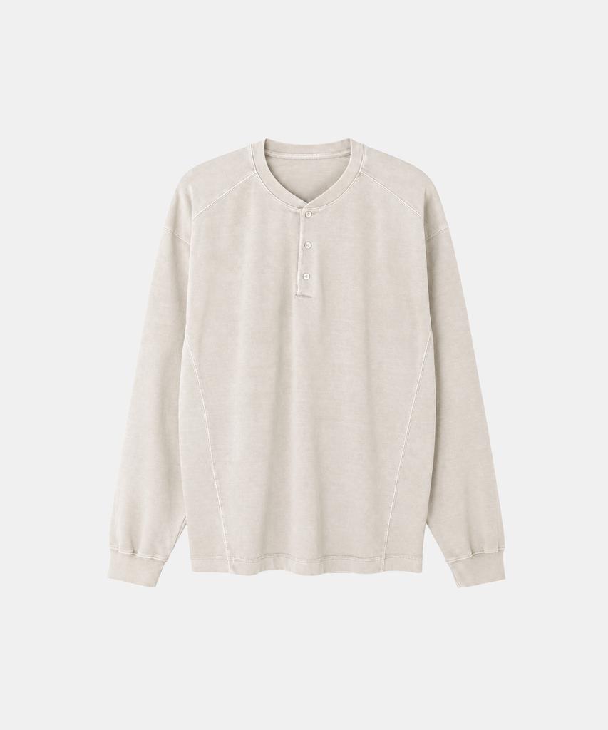 IKALOOK Spring/Autumn Pigment 3-Button Long Sleeve T-Shirt Dd1Fmlt122