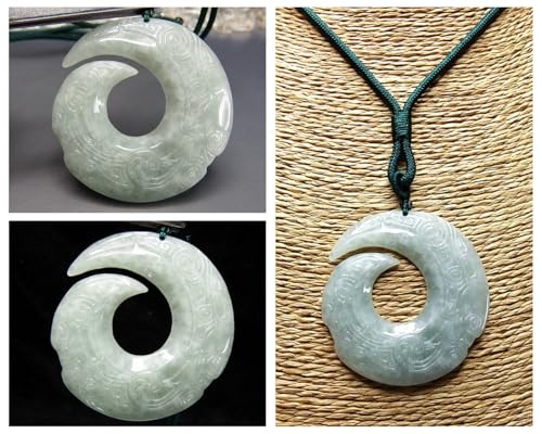 [Stone Town] Auspicious Design Magatama Jadeite Necklace with Carved Genuine Jadeite Natural Stone String, Antique Style