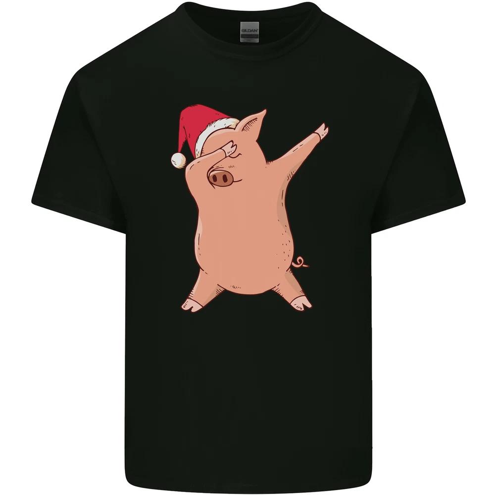 Christmas Dabbing Pig Wearing an Xmas Hat Unisexs Light Cotton TShirt S