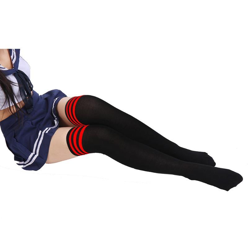 Сексуальные студенческие хлопковые толстые черно-белые полосатые чулки носки до колена с тремя полосками студенческие носки One size