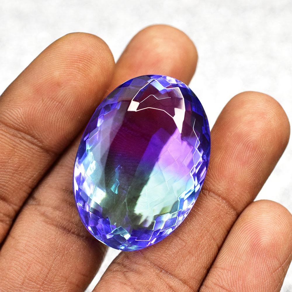 Bi-Color Sapphire Lab Created Oval 34x24 mm Certified Beautiful Loose Gemstone