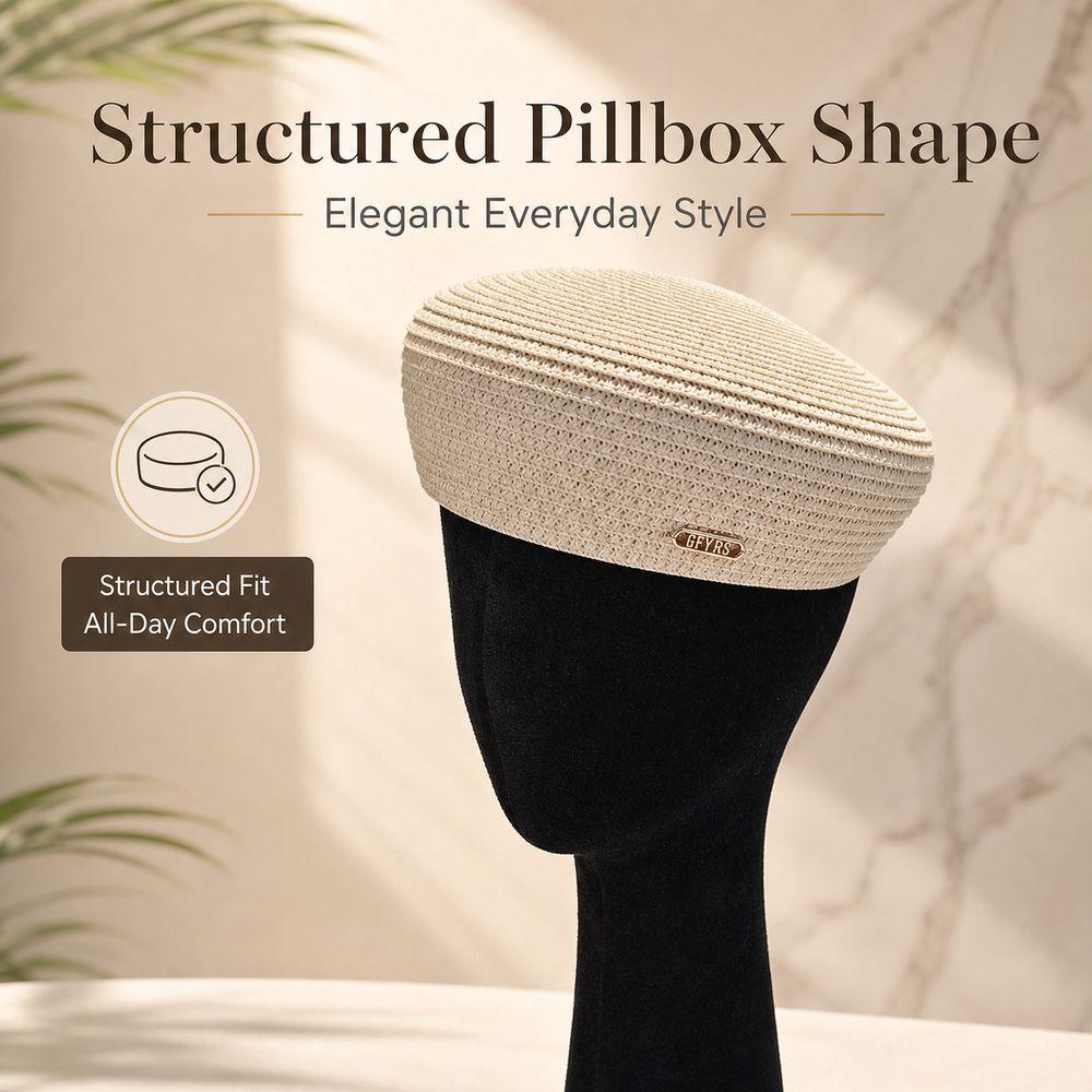 Solid Women's Straw Pillbox Hat Structured Crown Painter Hat New Round Dress Hat  Formal Occasions