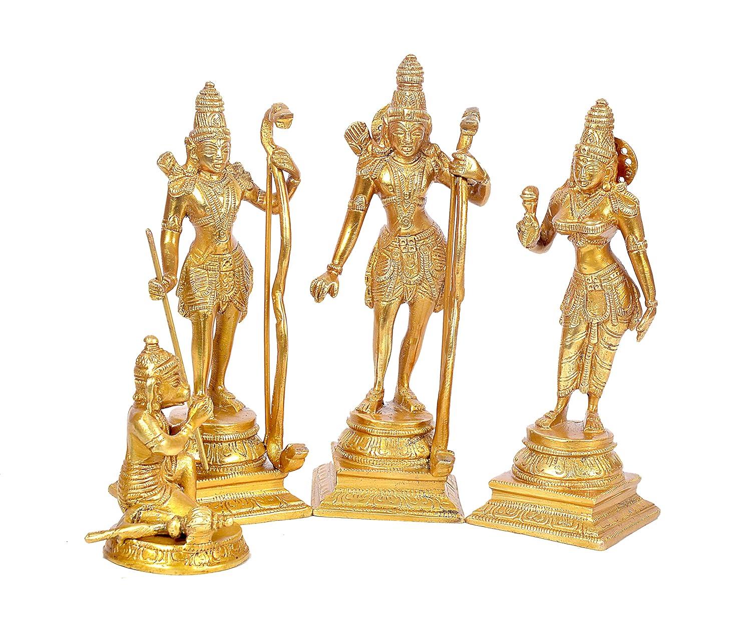 

Shri Ram Darbar Statue, Rama Sita, Laxman, Hanuman Ji Murti, Brass - 8 Inch
