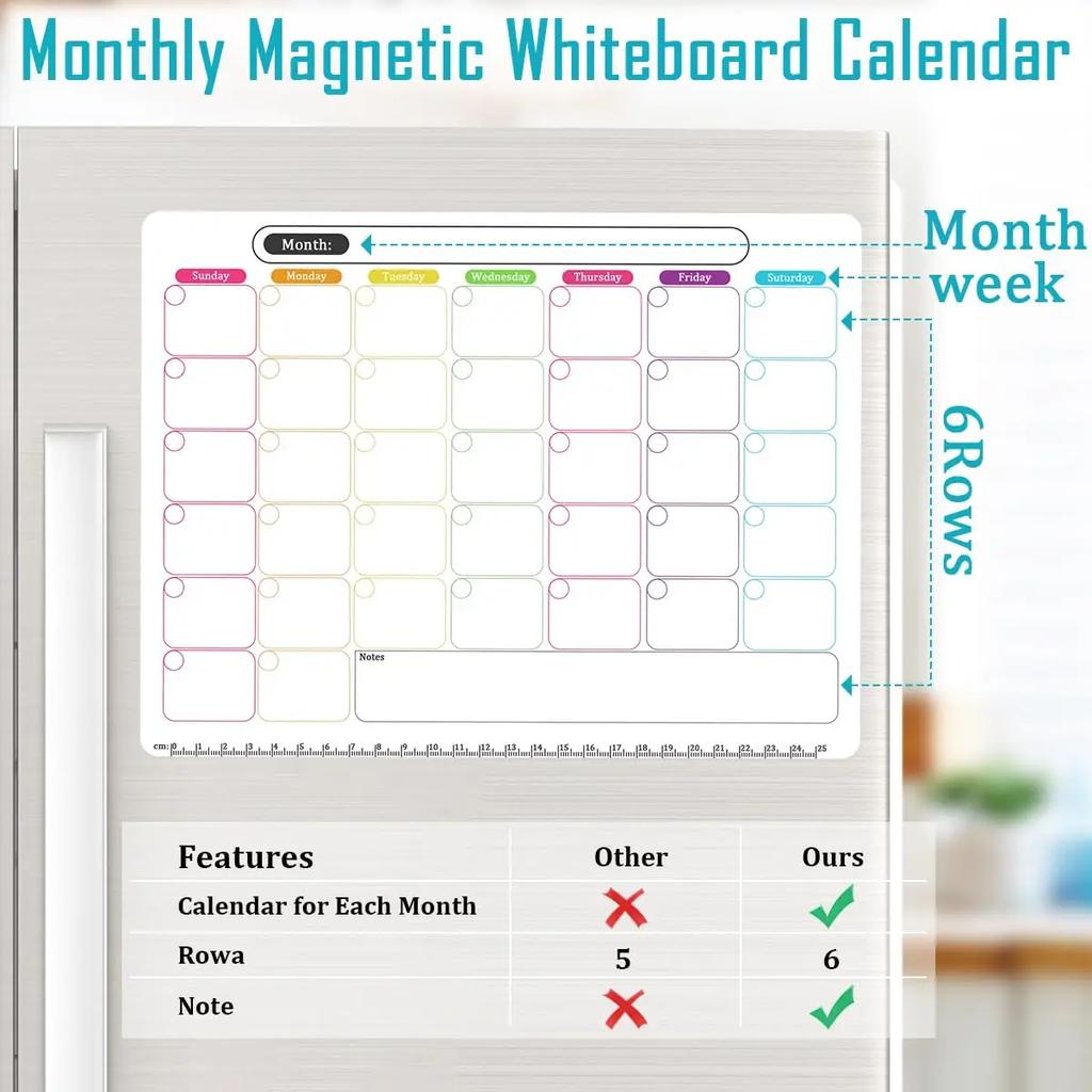 Fridge Magnetic Whiteboard Calendar Dry Erase Calendar for Refrigerator, Fridge Magnets Monthly Fridge Calendar Magnet
