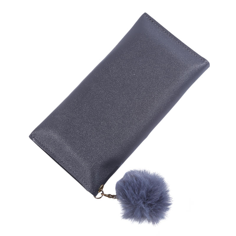 Womens Wallet Cute Elegant Long Slim Card Holder Case Minimalist Coin Purse Zipper Wallet With Fur Ball Bow Decor