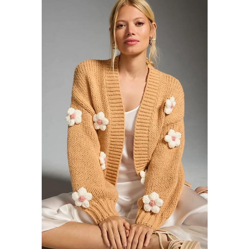 JKASHDK Women's Fashion Casual Flower Pattern Print Fall Winter Long Sleeve V-Neck Sweaters