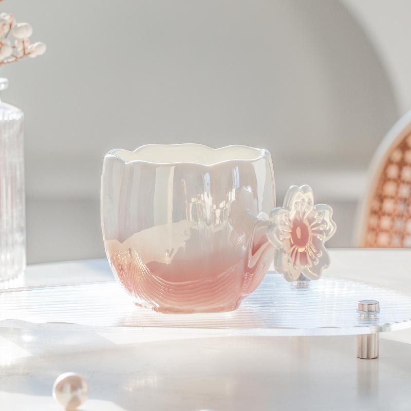 

High value cherry blossom ceramic cup ins girls souvenir practical gift coffee mug 350 рожевий