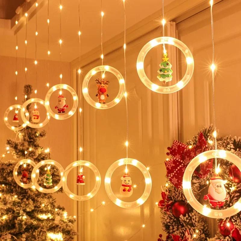 Christmas Ring Curtain Light Leather Thread Creative Pendant LED Light String Holiday Bedroom Atmosphere Christmas Curtain Light