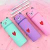 Cartoon Bear Pen Bag Large Compartment Zippered Silicone Pencil Case Standing Up Pen Holder Pencil Bag Gift for Student