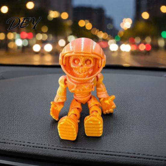 Hohle Totenkopf-Helm-Statue 3D-gedruckte Astronautenfigur, Gelenkige Skelett-Raumfahrer-Actionfigur, Neuheitsgeschenk für Erwachsene Halloween Beweglich