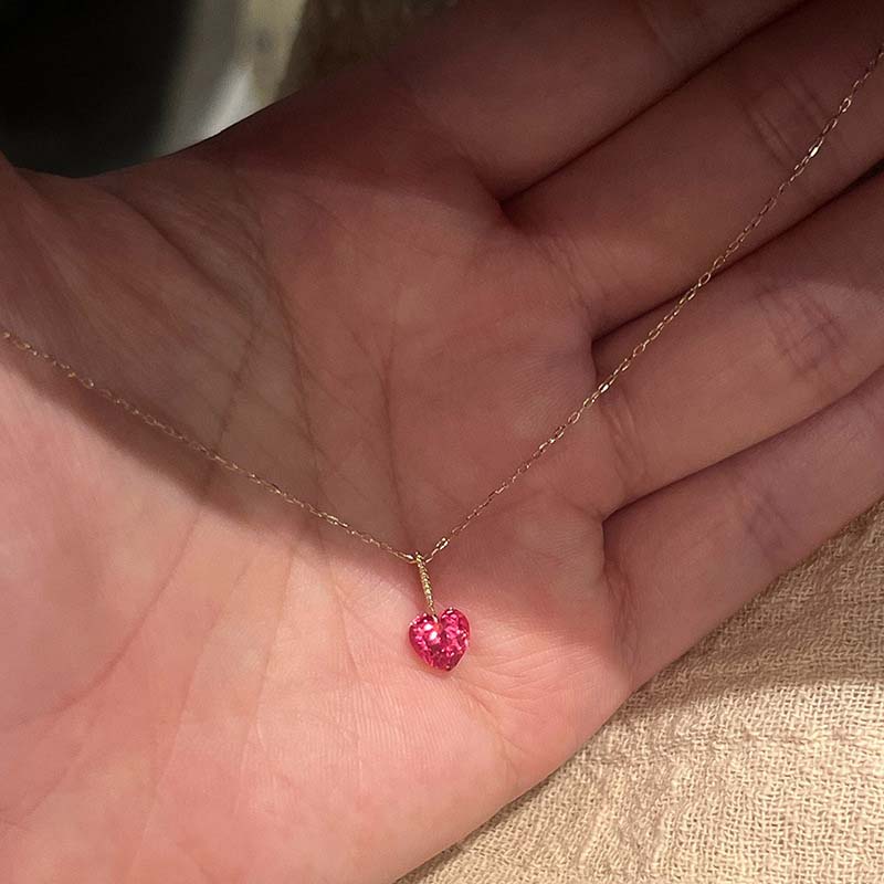 Vintage Red Zircon Heart Pendant Necklace for Women Girls 2025 New Fashion Gold Color Thin Chain Neckalces Wedding Zircon Gifts