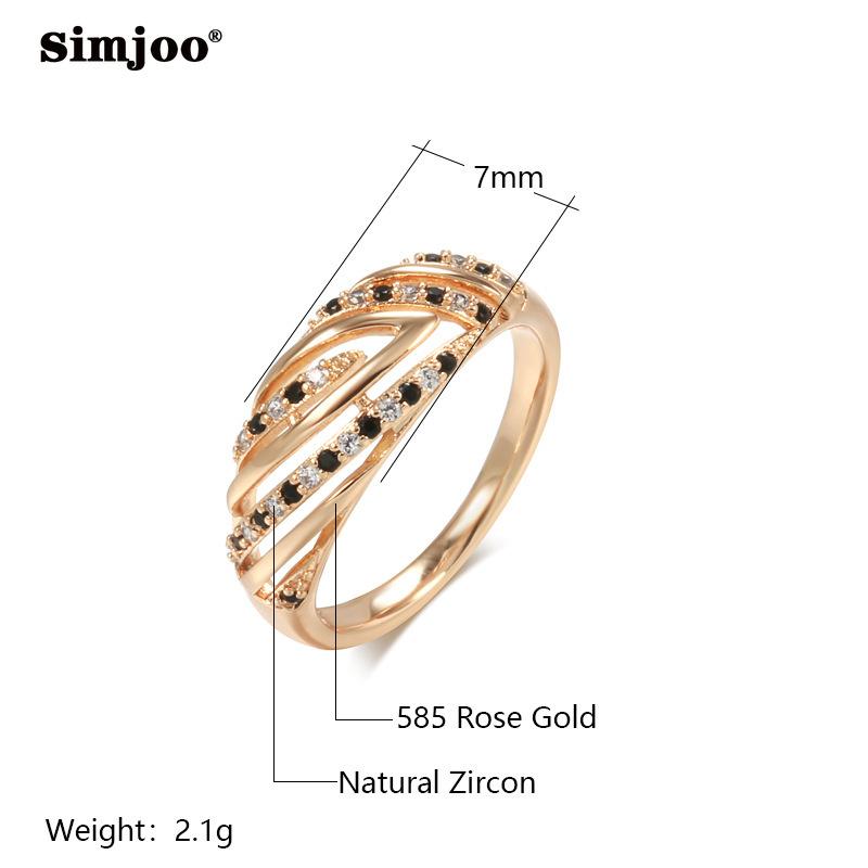 SIMJOO Romantiska Roséguld Örhängen Mode Utsökta Ihåliga Svartvita Linje Zirkon Ring och Örhängesset