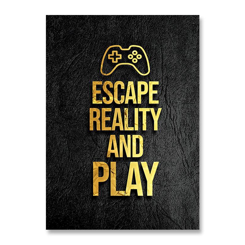 Modern Abstract Gaming Gamer Quotes Canvas Posters Black Golden Game Painting Wall Art for Living Room Kidsroom Decor Cuadros