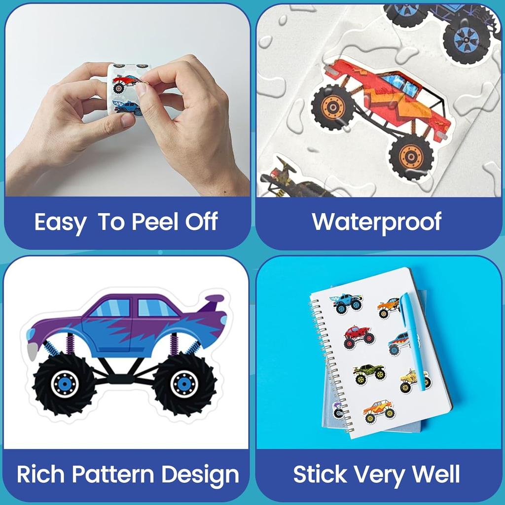 100-500pcs Monster Truck Stickers Children's Reward Sticker Gift Packaging, Sealed Labels, Scrapbook, Stationery Stickers