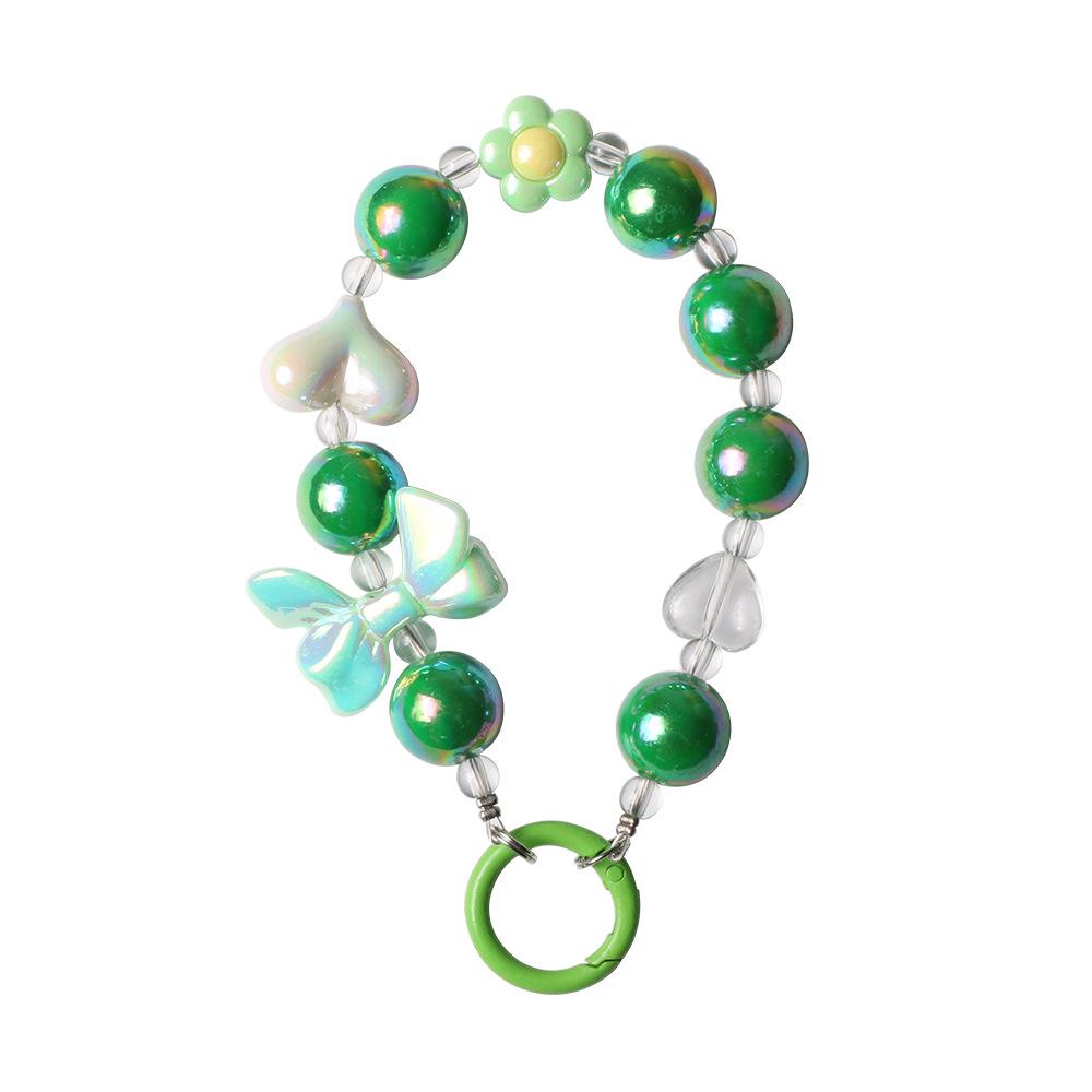 Colorful Electroplated Beaded Phone Chain & Keychain with Bow and Flower Pendant