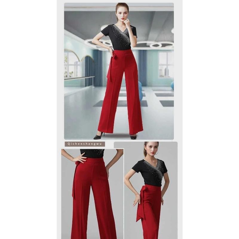 Lockere Tanz-Modern-Hose Ballsaal-Tanz Fließend Hohe Taille Hose Latein Band Hohe Taille Weite Beine Latein-Tanzhose
