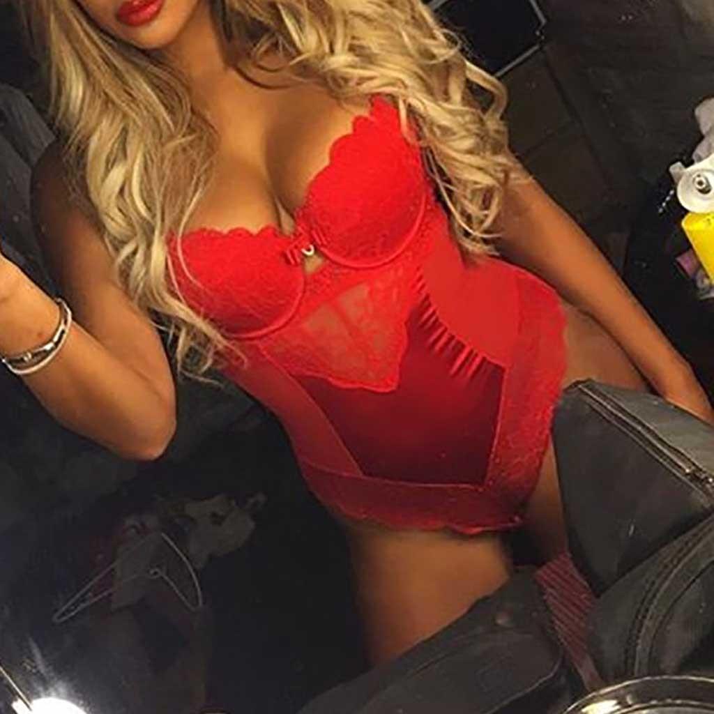 Móda Ženy Sexy krajkové spodní prádlo Body kombinéza bez zad Červené spodní prádlo S-3XL