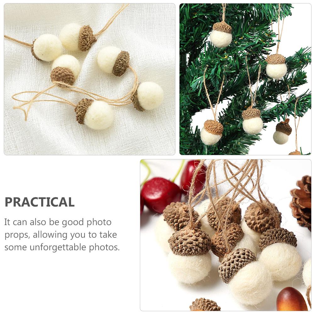 10Pcs White Felted Pine Cone Acorn Garland Christmas Hanging nament Craft Supplies Festive Party Decorations Xmas Tree
