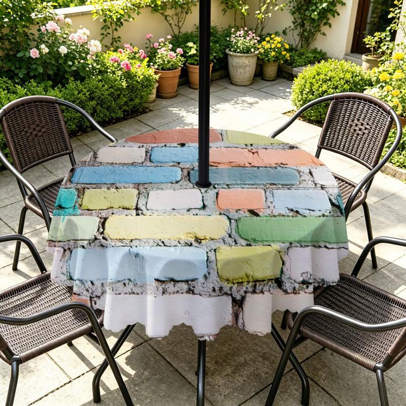 Outdoor Round Tablecloth With Umbrella Hole Waterproof Oil-Resistant Patio Dining Cover Deck Garden Terrace