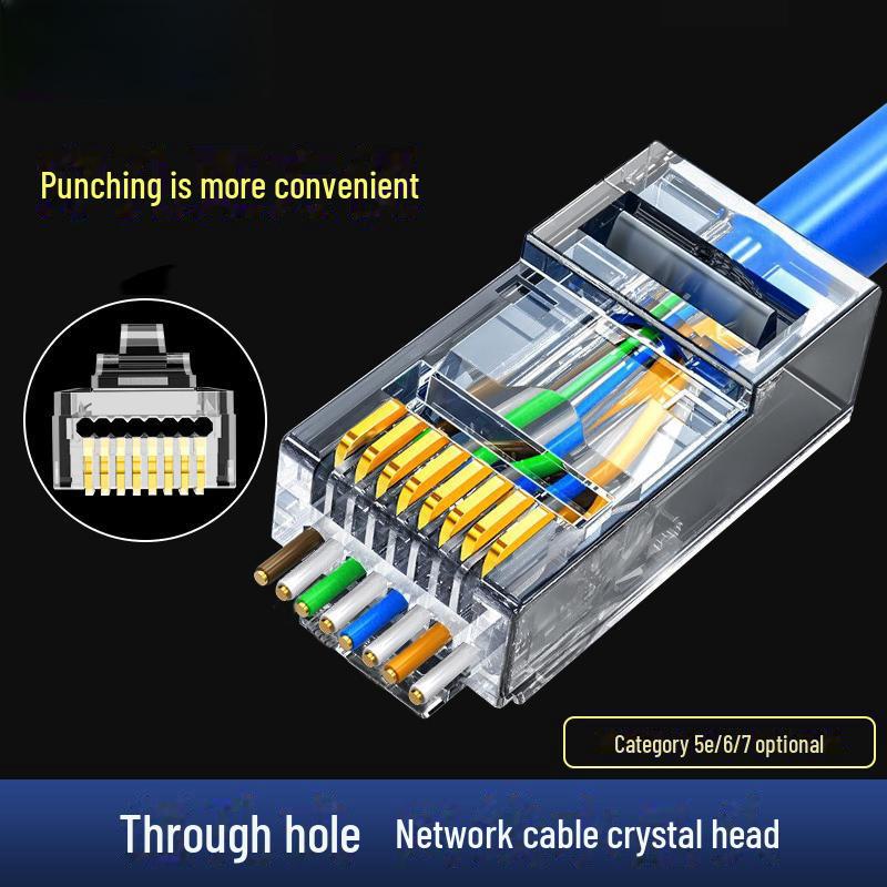 RJ45 Metal Shielded Pass-Through Connector for Cat 5, 6, 7 Cables