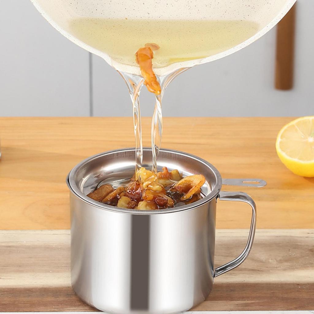 Stainless Steel Grease Strainer Oil Soup Separator Convenient Multi-use Oil Filter Storage Pot for Restaurant, Cafe