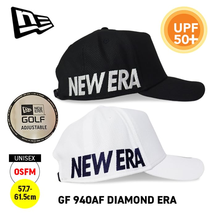 New Era 9FORTY GF 940AF Diamond Era Unisex Golf Cap, UPF50+, Antibacterial, Sweat-Wicking, Size L (Black) [Parallel Import]