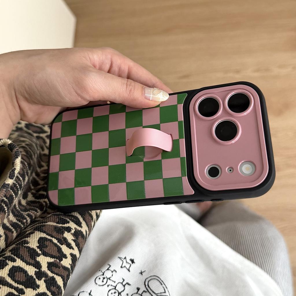 Simple Lattice Hit Color Grid Pattern Phone Case for For Iphone 16 15 14 13 17 Pro Max Invisible Silicone Ring Holder Cover