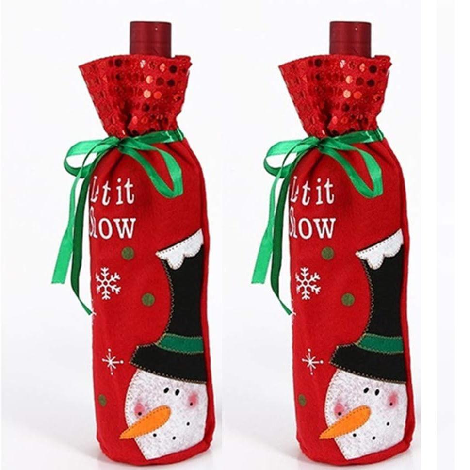 Christmas Wine Bottle Bags Reusable Xmas Champagne Bottle Covers Clothes for New Year Wedding Holiday Parties Dinner Table Decor