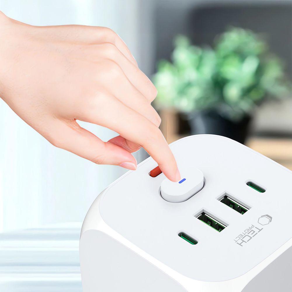 Listwa Kostka Zasilająca Rozdzielacz USB-A USB-C AC Typ Schuko - Biały