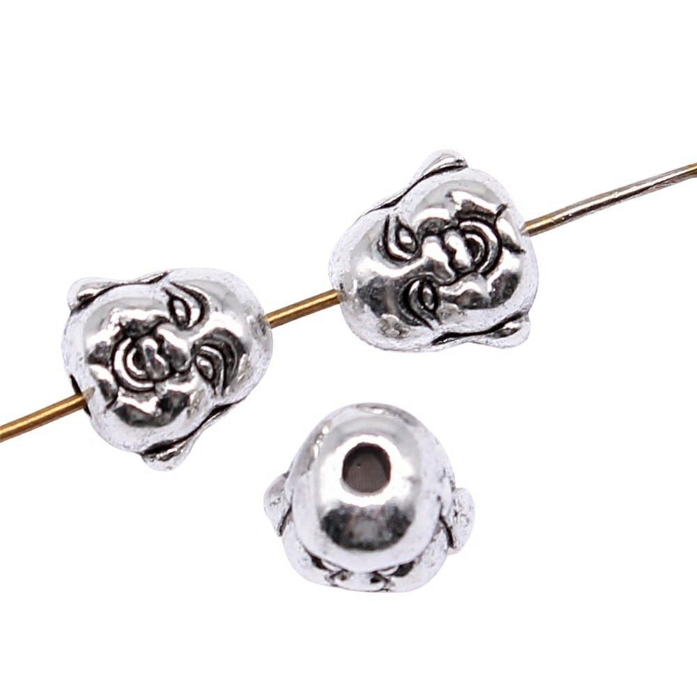 

4шт Бусины Голова Будды Бусины Античное Серебро Цвет Цинковый Сплав 10X10мм