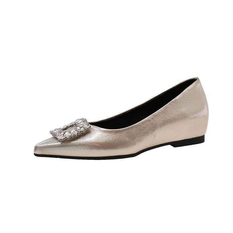 Fashion Silver Inside Heightened Single Shoes Women's 2025 New Autumn Pointed Toe Rhinestone Mary Jane Shoes Slip on Shallow Mouth