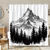 Black White Mountain Shower Curtain Pine Forest Snowy Peak, Minimalist Ink Art Bath Curtain For Modern Bathroom And Home Decor