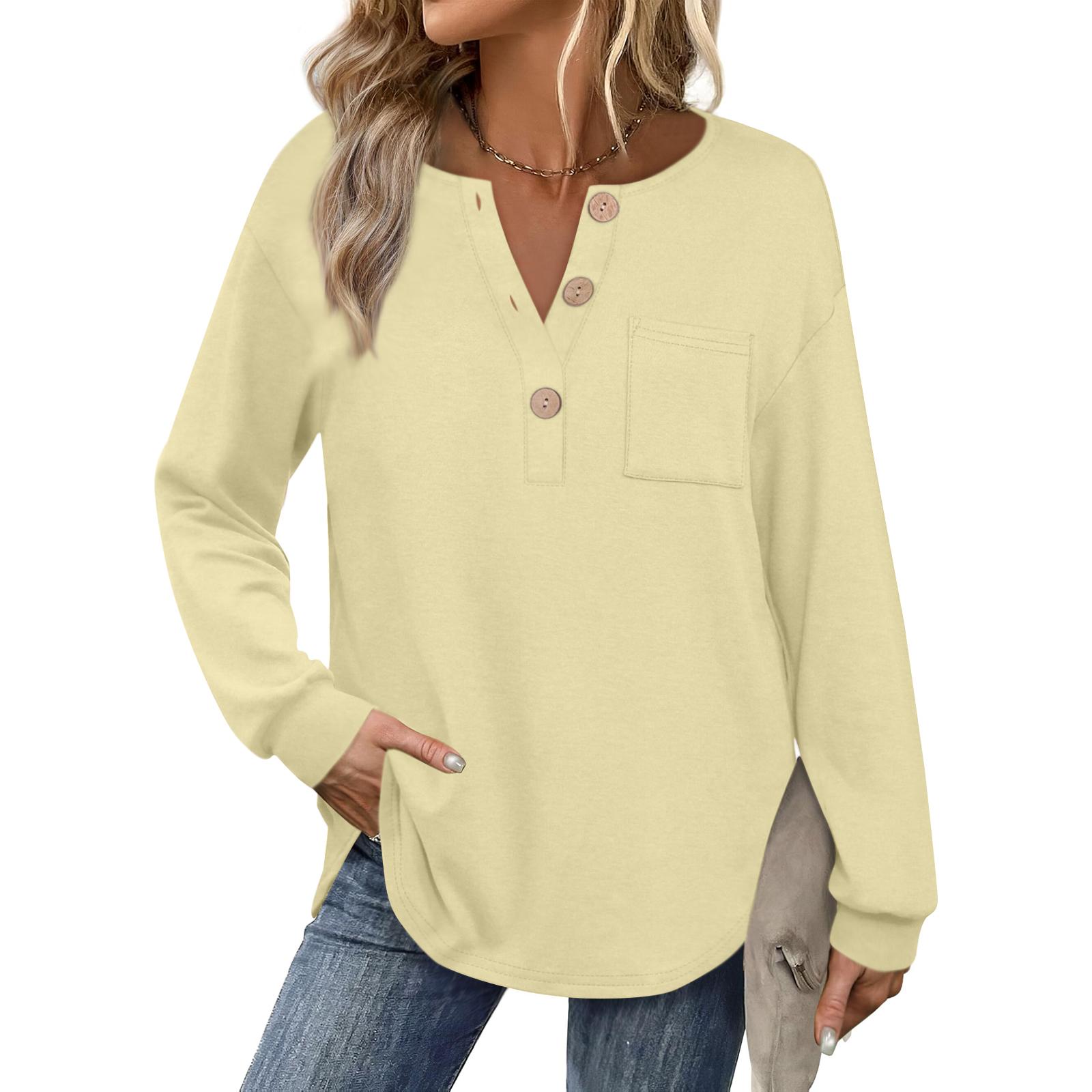 

Женский модный однотонный топ с длинным рукавом XXL бежевый