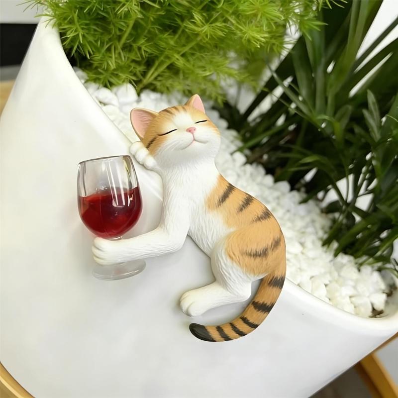 Handcrafted Drunk Cats Figurine Small Shelf Decorative Item Suitable for Work Environment and Home Space