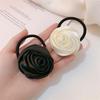 Hair Tie French Style Glossy Satin Rose Flower Decor Handcrafted 3D Petal Design Hair Rope Soft Smooth Fabric Hair Accessory