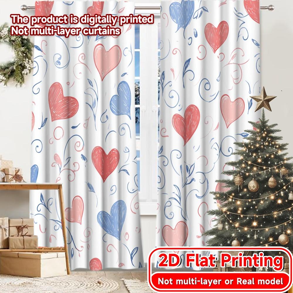 

Set Of 2 Flat Printing Hearts Swirls Print Popular Curtains Fabric Gifts Suitable Bedroom Living Room Office Curtain For Area Made Polyester W100*H70(CM)-Rod Pocket&2PCS