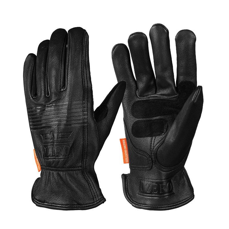 Genuine Leather Sheepskin Cycling Gloves Retro Palm Plus Wear Resistant Men's Off-road Motorcycle Racing Motorcycle Gloves